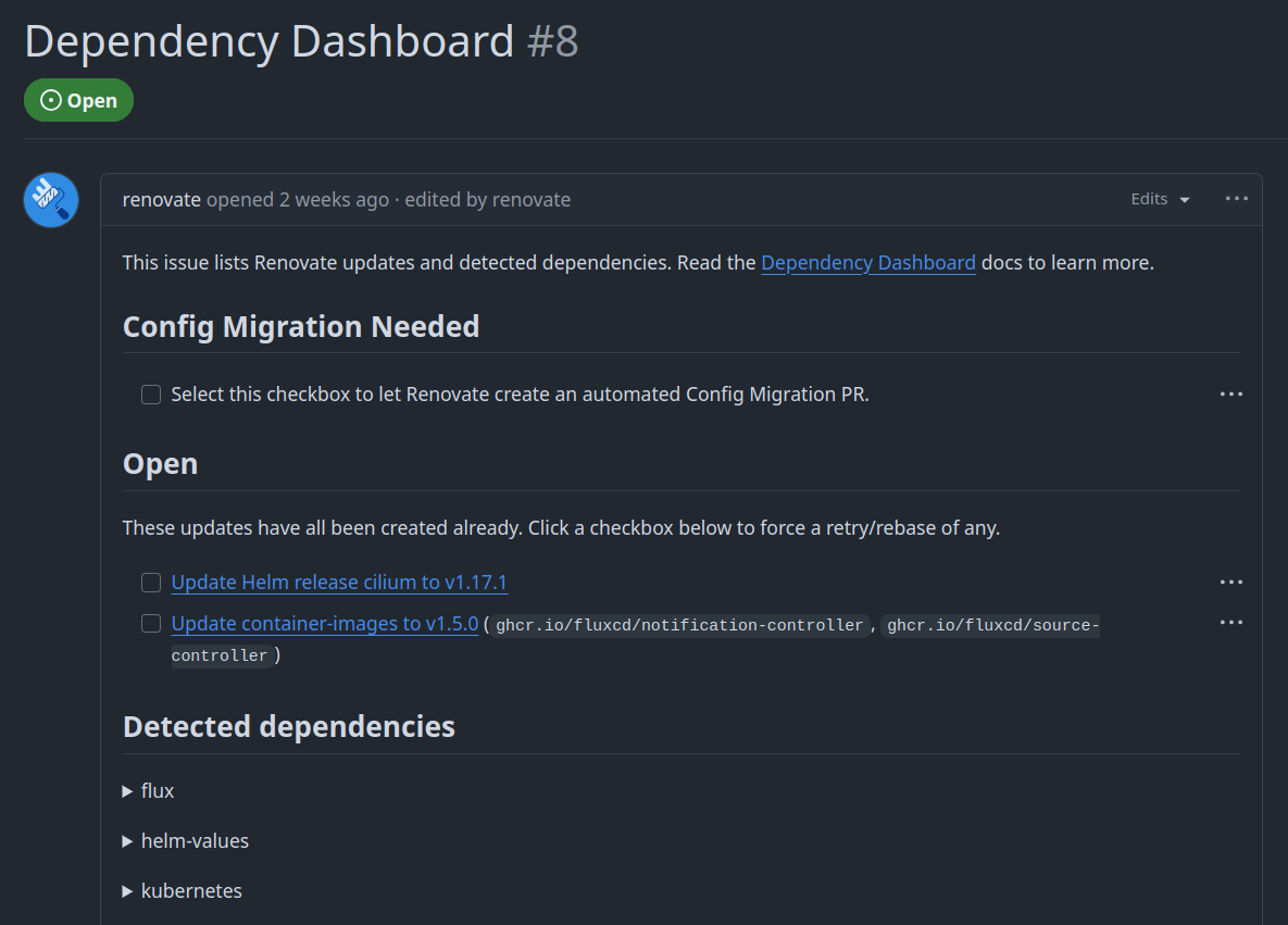 Renovate dashboard.